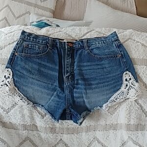 Denim Lace Trim Women's Shorts